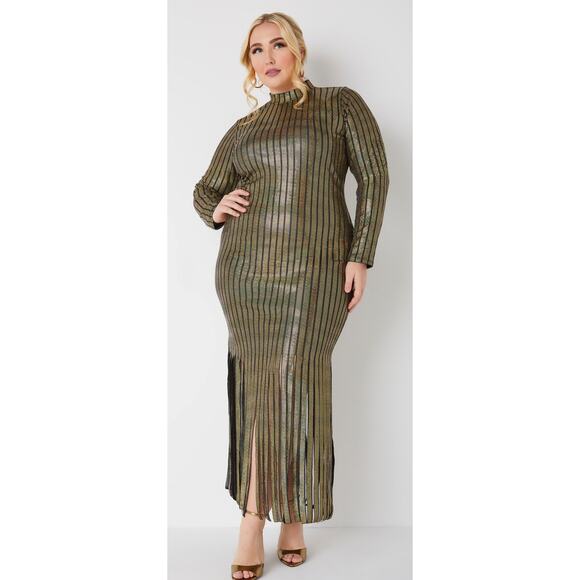 PLUS Size 18/20 2X | Women’s Embellished Fringed Stretch Knit Maxi Dress Gown - Picture 1 of 4